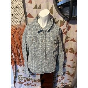 Anthropologie PIlcro Letter Press Jacket Large Floral Jean Blue Green White